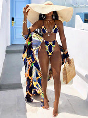 3 Piece Floral Leaf Bikini Top Swim Bottom Cover Up