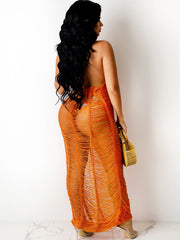 Halter Tassel Backless Bikini Cover Up Maxi Dress