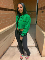 Long Sleeve Button Down Ripped Denim Jacket