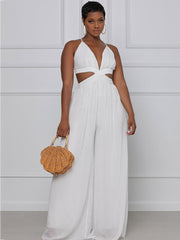 Spaghetti Strap Chiffon Backless Wide Leg Jumpsuit