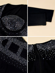 Long Sleeve Sequins Hollow Out Mini Dress