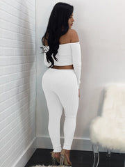 Two Piece Off Shoulder Crop Top Skinny Pants Set