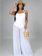 Halter Neck Strap Sheer Mesh Wide Leg Jumpsuit