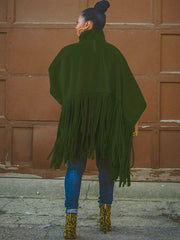Batwing Sleeve Zipper Tassel Ponchos Top