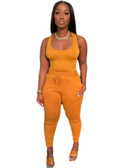2 Piece Sleeveless Solid Color Tank Top Pants Set