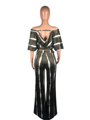 2 Pieces Tie Dye Off Shoulder Top Pants Set