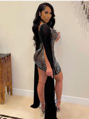 Cloak Cape Sleeve Sequins Bodycon Mini Dress