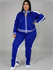 Plus Size Cold Shoulder Jacket Pants Set