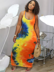 Plus Size Tie Dye Print Bodycon Maxi Dress