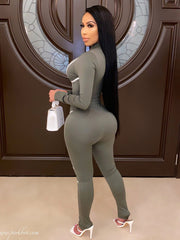 One Piece Long Sleeve Zipper Bodycon Jumpsuit