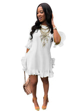 Cute Bell Sleeve Ruffle Hem Swing Tunic Mini Dress