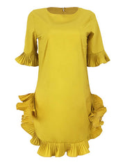 Cute Bell Sleeve Ruffle Hem Swing Tunic Mini Dress
