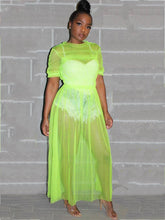 Solid Color Mesh Ruched Maxi Dress Cover Up