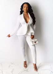 Two Piece Ruffled Blazer Pants Suit