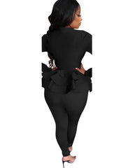 2 Piece Zipper Ruffle Hem Jacket Bodycon Pants Set Tracksuits