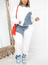 Denim Patchwork Hoodies Pant Set