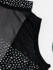 Rhinestone Mesh Patchwork Zip Up Romper