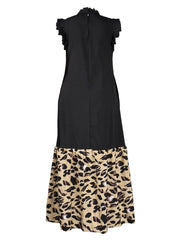 Sleeveless Ruffle Leopard Patchwork Maxi Dress