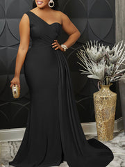 One Shoulder Pleated Bodycon Maxi Dress