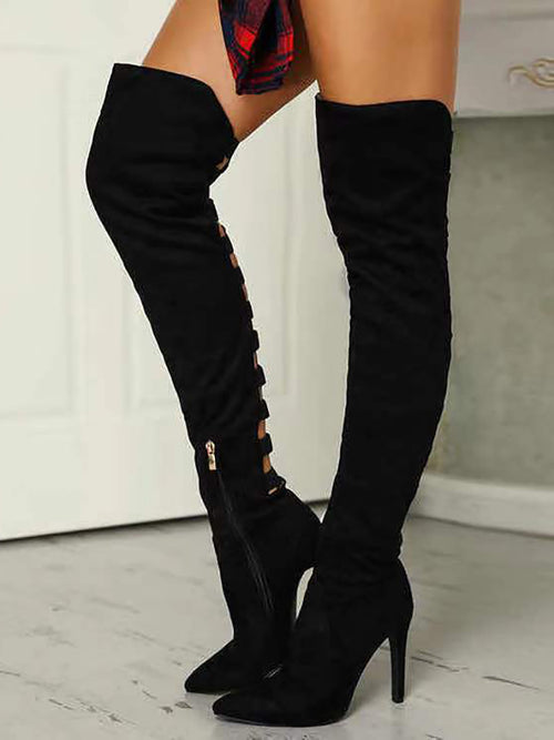 Bottes à talons hauts ajourées au-dessus du genou