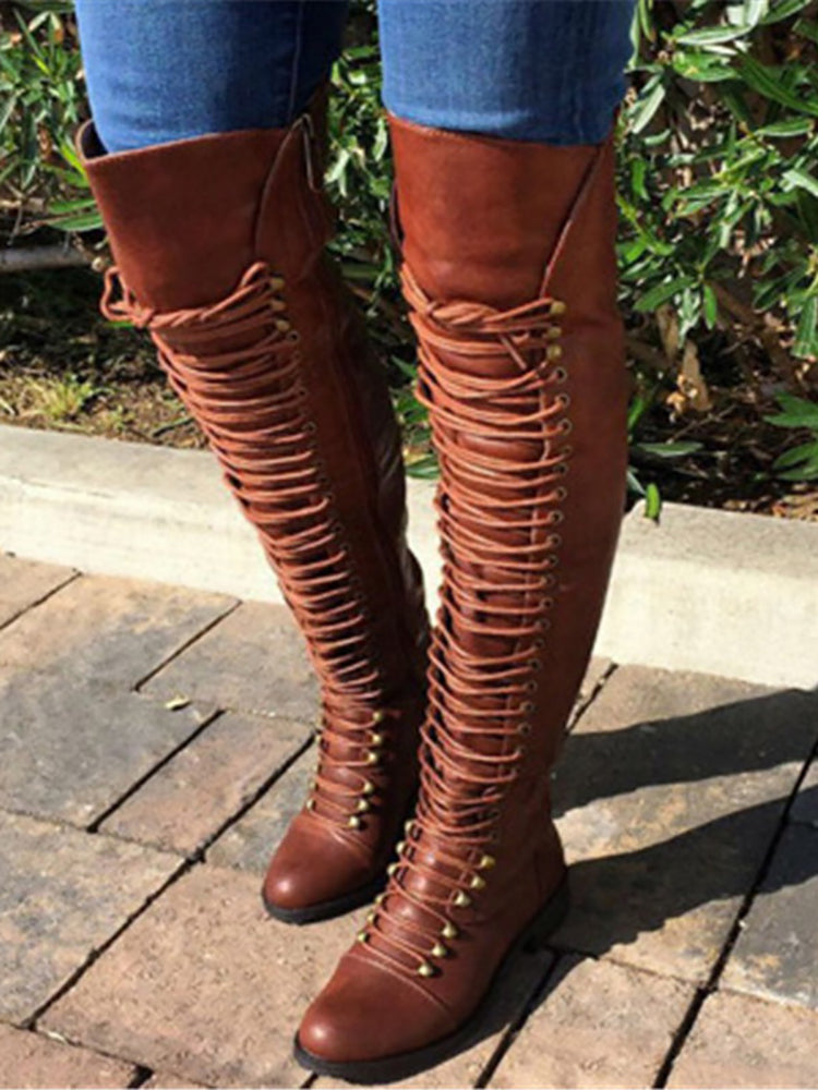 Lace-Up Over-the-Knee Riding Boots