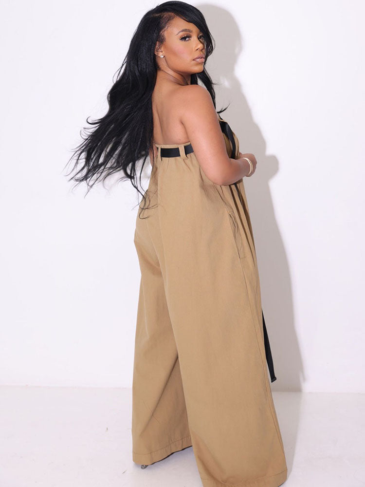 Strapless Tube Belted Wide Leg Jumpsuit