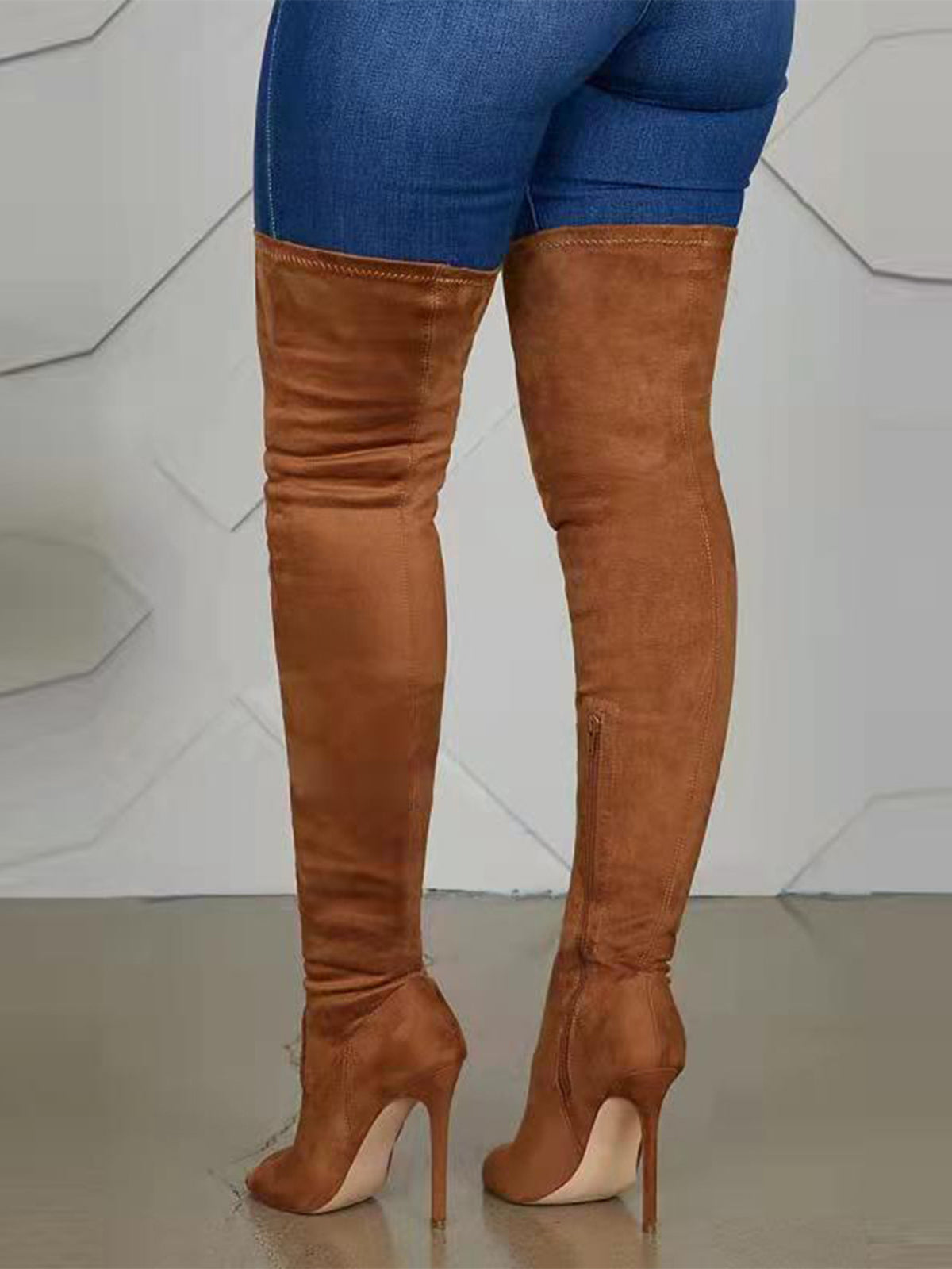 Open-Toe Side Zipper Suede Knee-High Boots