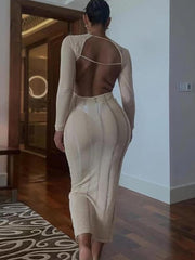 Long Sleeve Tassel Backless Maxi Dress