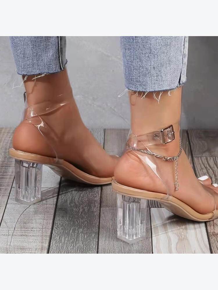 Chunky Block Transparent Strappy Open Toe Heel