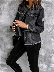 Denim Long Sleeve Ripped Bodycon Jacket