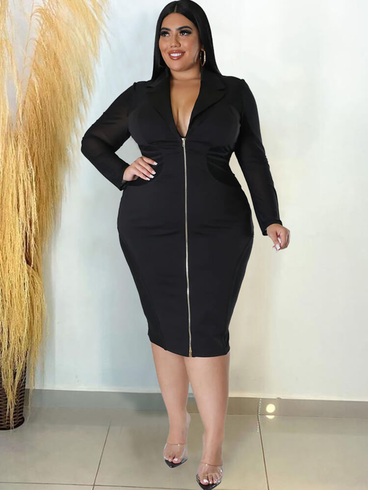 Long Sleeve Mesh Patchwork Midi Dress