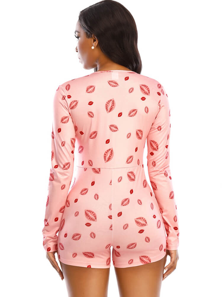 Long Sleeve Printed V Neck Romper