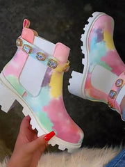 Rhinestone Buckle Platform Chelsea Ankle Boots