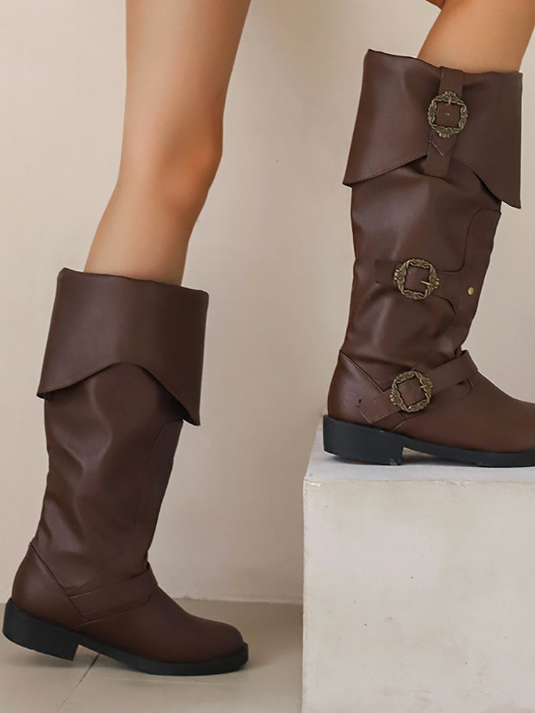 Vintage Buckle Belted Boots