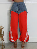 Stripe Patchwork Drawstring Denim Pants