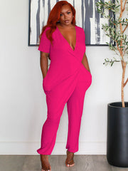 Short Sleeves Ruched Crisscross Jumpsuit