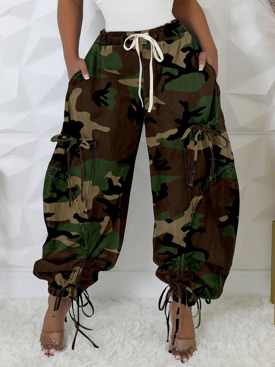 Camouflage Print Drawstring Harem Pants