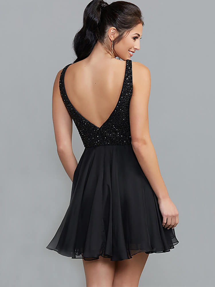 Sequin Sleeveless Chiffon Patchwork Mini Dress