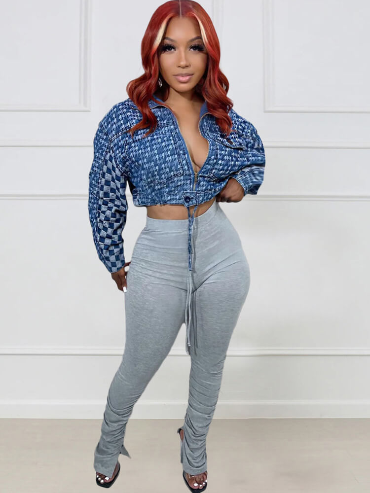 Long Sleeve Plaid Print Bodycon Jacket