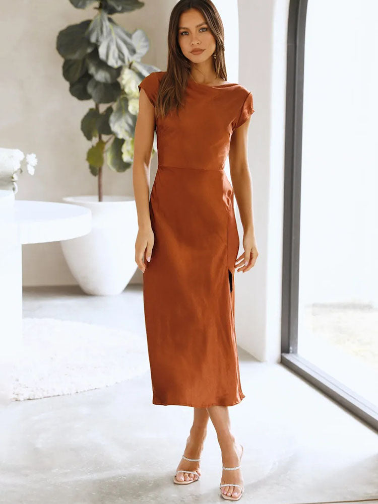 Satin Sleeveless Blackless Midi Dress