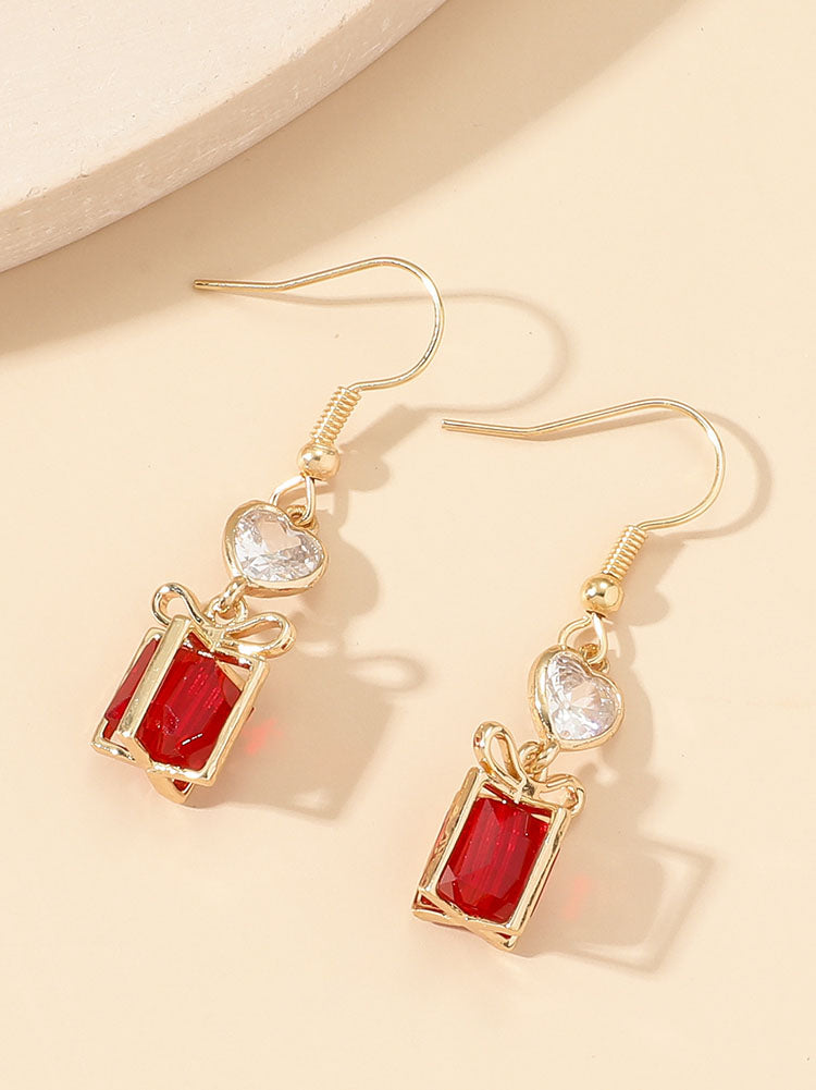Christmas Rhinestone Gift Box Pendant Earring