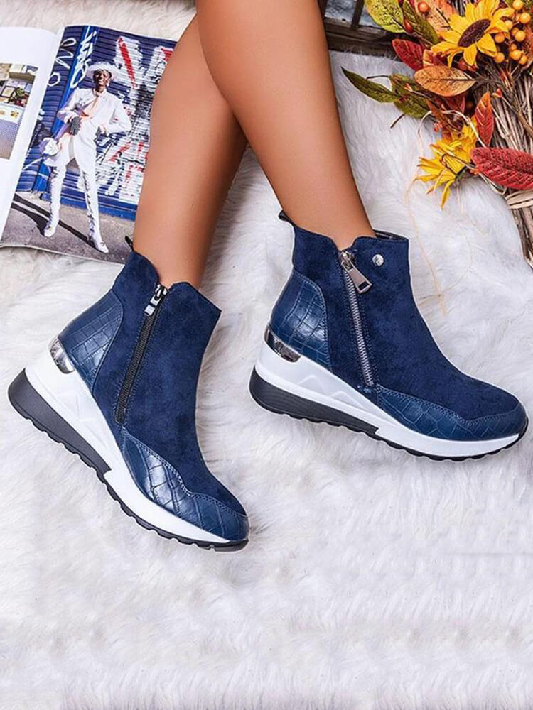 PU Patchwork Side Zipper Ankle Bootsies