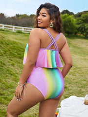 Two Piece Tie Dye Asymmetrical Swimsuit