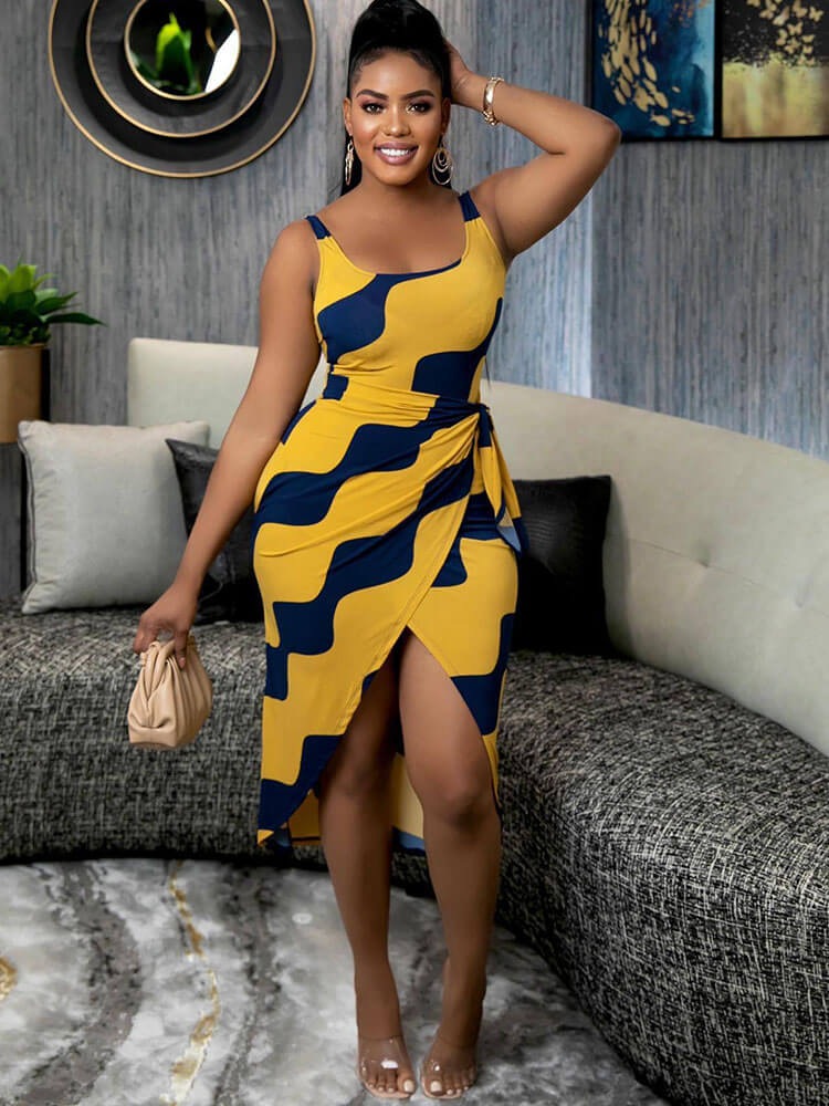 Sleeveless Tie-up Printed Midi Dress