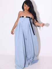 Strapless Tube Belted Wide Leg Jumpsuit