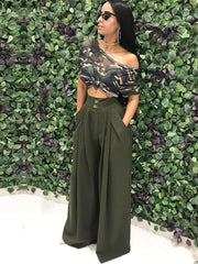 Floor Length Solid Color Wide Leg Pants