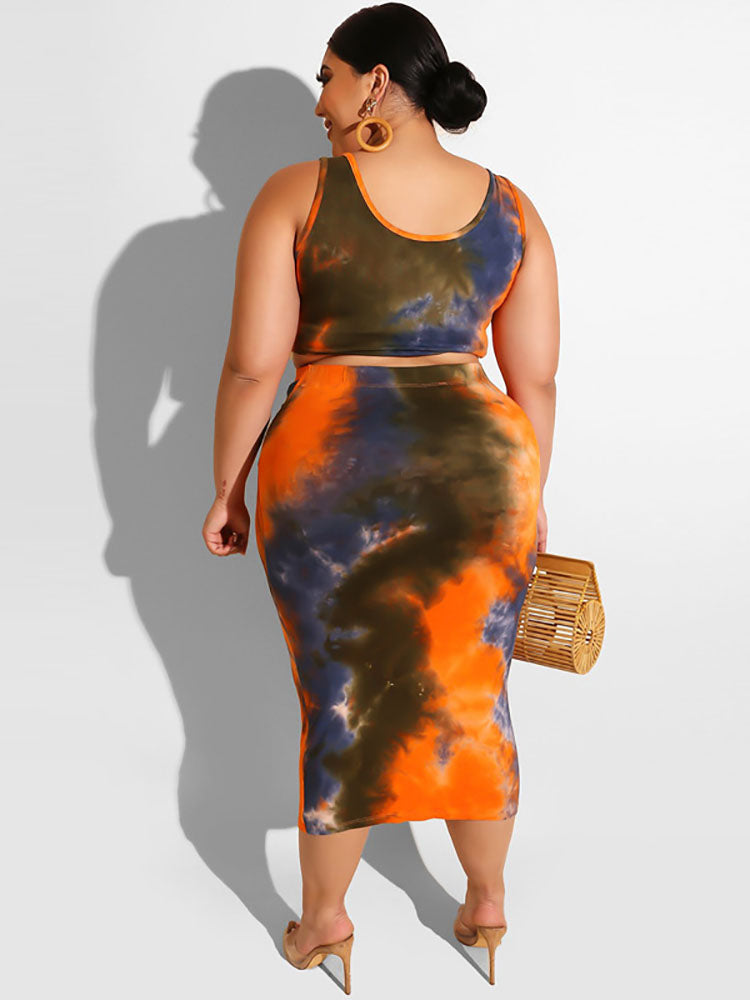 Plus Size Two Piece Tank Top Midi Skirt Set