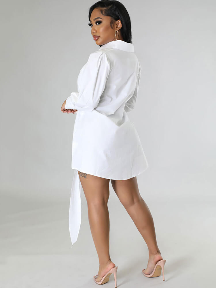 Long Sleeve Button Solid Shirt Dress