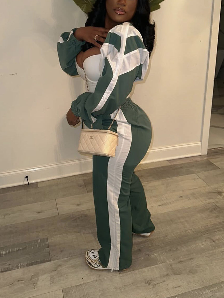 Patchwork Crop Top & High Waist Two-Piece Set