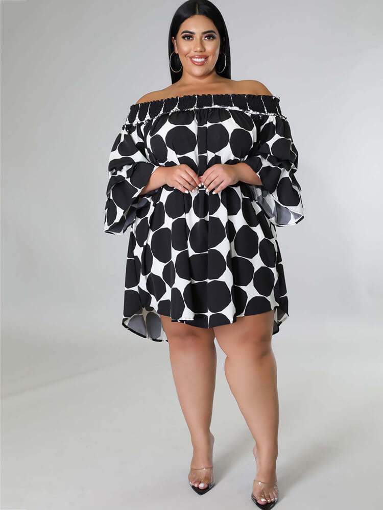 Chiffon Flare Sleeve Printed Mini Dress